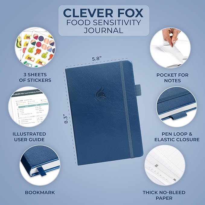 Clever Fox Food Sensitivity Journal – Daily Intolerance & Symptom Log for IBS, Diabetic, Low Fodmap, Elimination Diet – Health Tracker (Mystic Blue) - Bloomnest