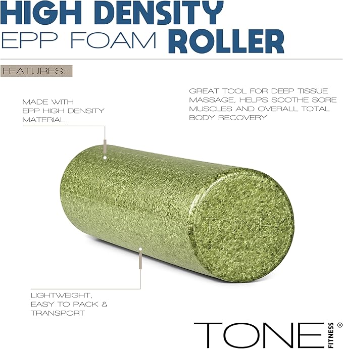 Tone Fitness High Density EPP Foam Exercise Foam Roller for Yoga, Pilates, Stretching, Massage, and Recovery | Multiple Sizes and Colors - Bloomnest