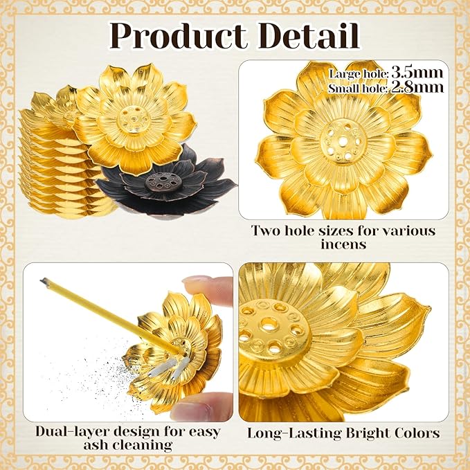LemonRoad Diwali Gifts Bulk, Indian Return Gifts for Pooja, 100pcs Lotus Incense Holder with Incense Stick Tray, Indian Wedding Festival Yoga Spa Home Fragrance Decor (Gold and Black) - Bloomnest