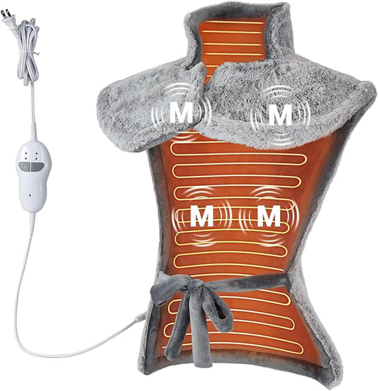 Massaging Heating Pad for Neck and Shoulders and Back, 24" x 35" Large Electric Heating Pad for Back Pain Relief with 3 Heat Levels, 4 Massage Settings, 2H Auto Shut-Off, 4 Massage Motors,Grey - Bloomnest