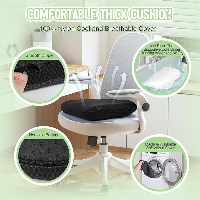 Air Fiber Office Chair Cushion - Ergonomic Seat Cushion for Orthopedic Coccyx, Relief Hip & Back Support - Doctor Recommended Cushion for Long Sitting Worker Driver & Handicapped (Dark Gray) - Bloomnest