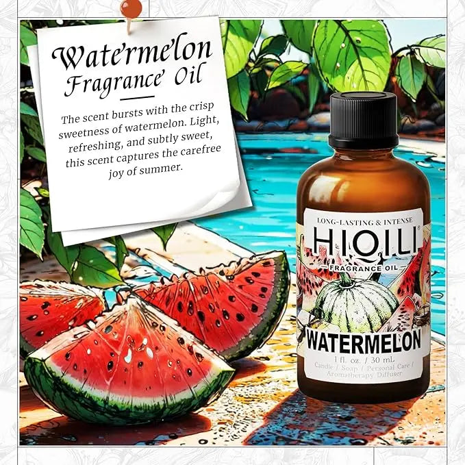 HIQILI Watermelon Fragrance Oil for Candle & Soap Making, DIY Fruity Perfume, Bath Bombs, Long-Lasting Diffuser Oil, Skin Care - 1 Fl Oz HIQILI