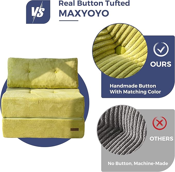 MAXYOYO Folding Sofa Bed, Convertible Sofa Bed with High-Density Support Foam, Portable 4 in 1 Fold Out Chair to Floor Lounger, Versatile Floor Couch for Living Room Bedroom, Green - Bloomnest