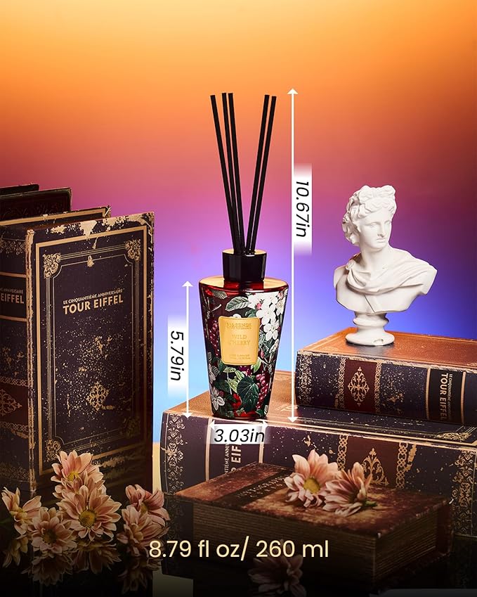 M&SENSE Wild Cherry Reed Diffuser Set - 8.79fl oz Home Fragrance Non-Toxic Natural Bathroom Diffuser with Sticks, Air Freshner Gifts for Bathroom Bedroom Home Decor MSENSE