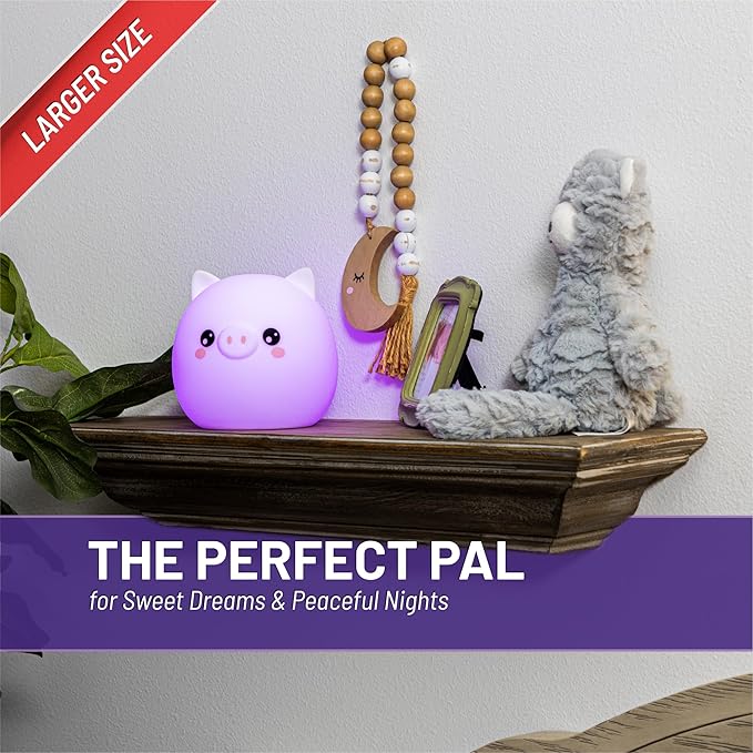 Lumipets Remote Control Silicone Night Light for Kids - Pig Design with 9 Soft Colors & Sleep Timer - Rechargeable, Battery-Operated Lamp for Bedroom | Baby Nursery, Toddler, Girls, Boys - Bloomnest