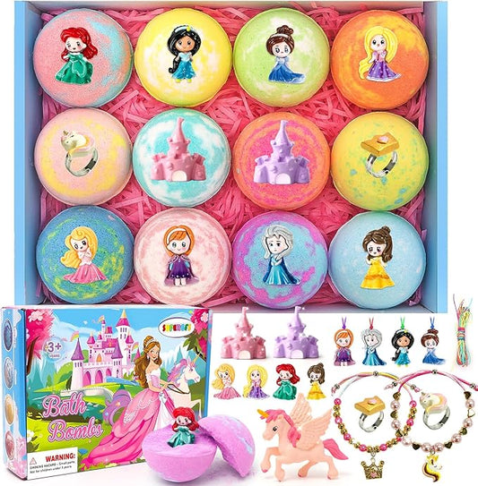 Bath Bombs for Kids with Surprise Inside Princess Toys Natural Bath Bombs Handmade Spa Organic Bubble Bath Bomb Bath Fizzy with Jewelry Set Girls Birthday Christmas Gift - Bloomnest