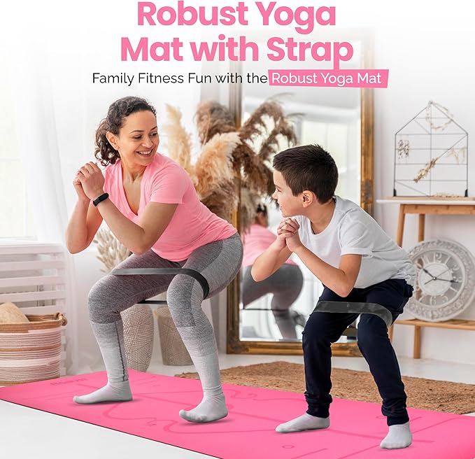 Robust Non-Slip Yoga Mat with Strap, 1/4" Thick TPE Eco-Friendly Workout Mat for Yoga with Position Lines and Texture Surface, Gym Mat for Women, Men, Pilates and Exercises Anti-Tear Sweat-Proof Exercise Mat - Bloomnest