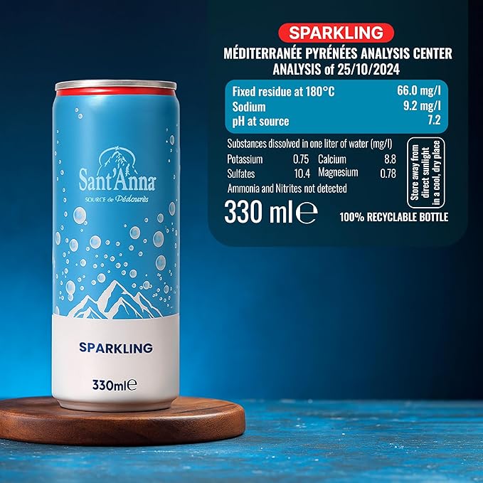 Sant'Anna Sparkling Natural Mineral Water, 11.16 Fl Oz (24-Pack) | Pure French Pyrenees Mountain-Fresh Drinking Water | Natural Functional Drink | Sodium-Free Mineral in Cans - Bloomnest
