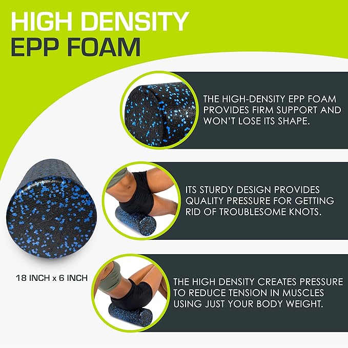 ProsourceFit High Density Foam Rollers 12 - inches Long, Firm Full Body Athletic Massage Tool for Back Stretching, Yoga, Pilates, Post Workout Muscle Recuperation, Black/Blue - Bloomnest