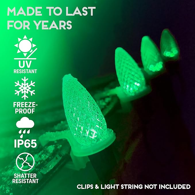 HLO Lighting Set of 500 Green C9 Faceted LED Christmas Light Bulbs for Indoor & Outdoor Use | Durable Replacement Bulbs - Bloomnest