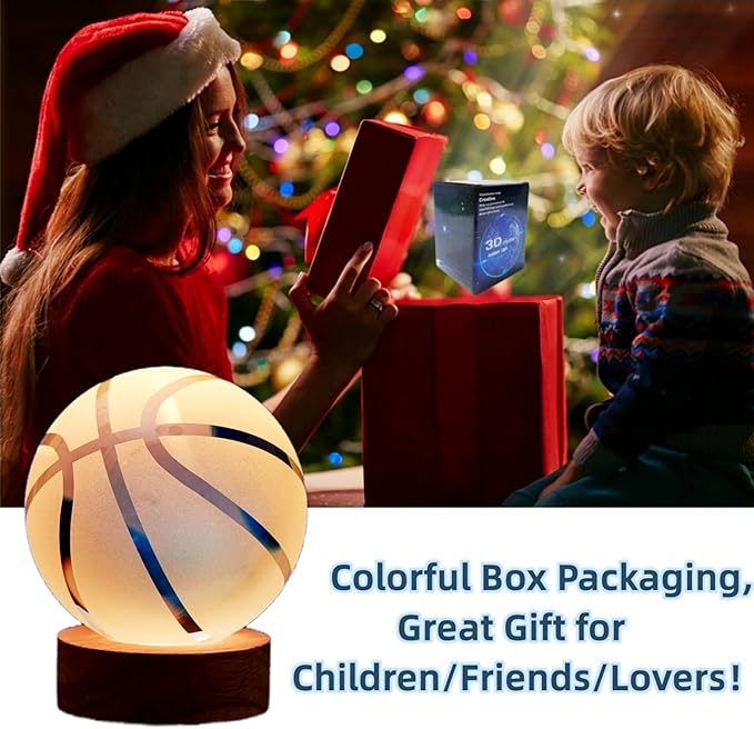 Basketball Crystal Ball Lamp,3.15 inch 3D K9 Crystal Ball Night Light with Wooden Base,Basketball Lamp Light, Gifts for Boys,16 Colors Change with Remote Control (K) - Bloomnest