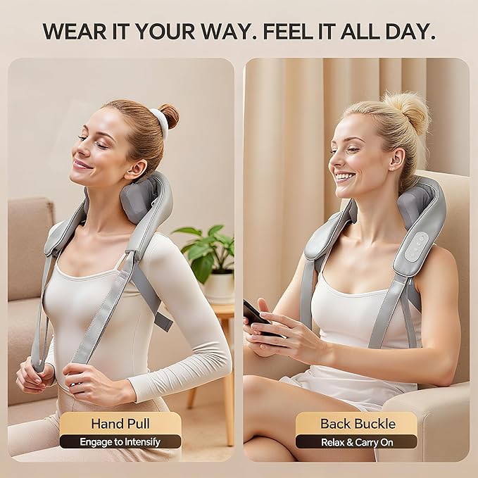 Cordless Shiatsu Neck and Shoulder Massager with Heat – 6D Kneading Massage, Deep Tissue Pain Relief for Trapezius, Rechargeable, for Mom, Wife, Her – Gifts for Birthday, Christmas