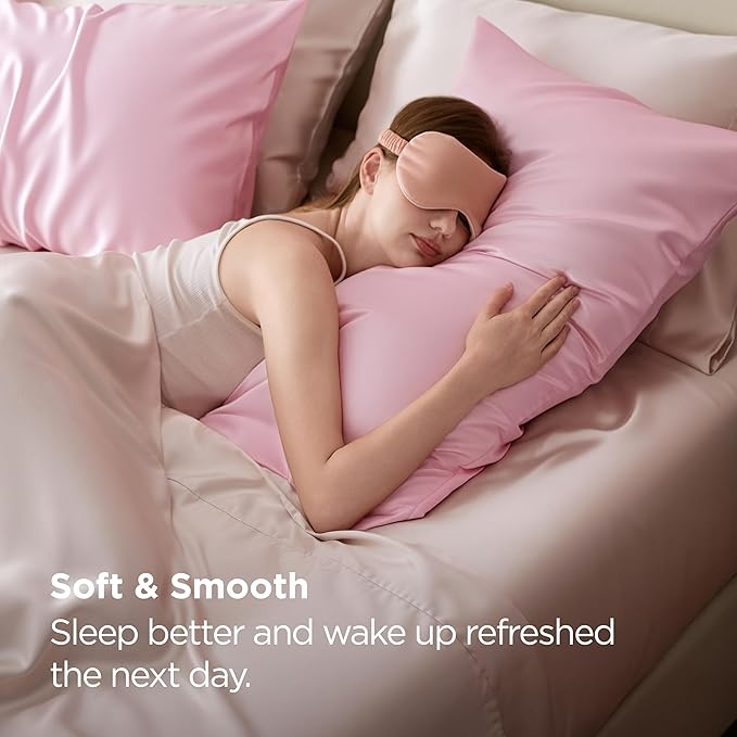 Bedsure Satin Pillowcase for Hair and Skin Queen, Similar to Silk Pillow Cases, Valentine Pillow Covers Set of 2 with Envelope Closure, Pink Room Decor Essentials, Gifts for Women Girls 20x30 Inches - Bloomnest