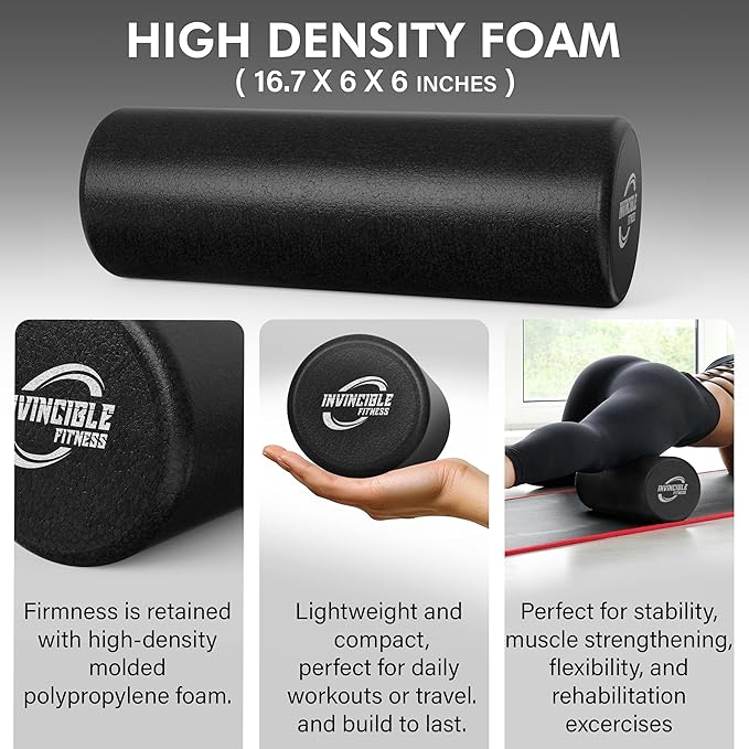 Invincible Fitness 17'' EPP Foam Roller for Deep Tissue Massage – Enhance Recovery, Relieve Pain, and Boost Mobility for a Stronger, Healthier You (Black) - Bloomnest
