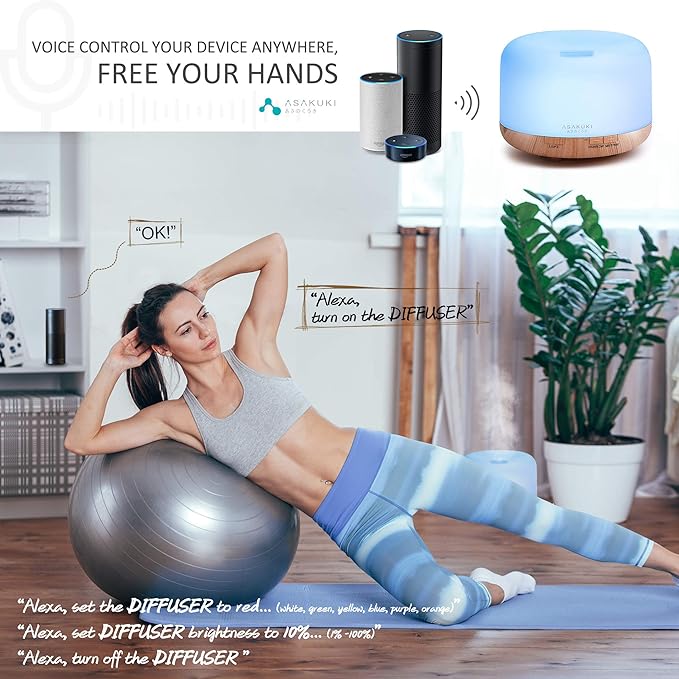 ASAKUKI Smart Wi-Fi Essential Oil Diffuser, App and Voice Control Compatible with Alexa, 500ml Aromatherapy Humidifier for Relaxing Atmosphere in Home Office Bedroom (Light Brown) - Bloomnest