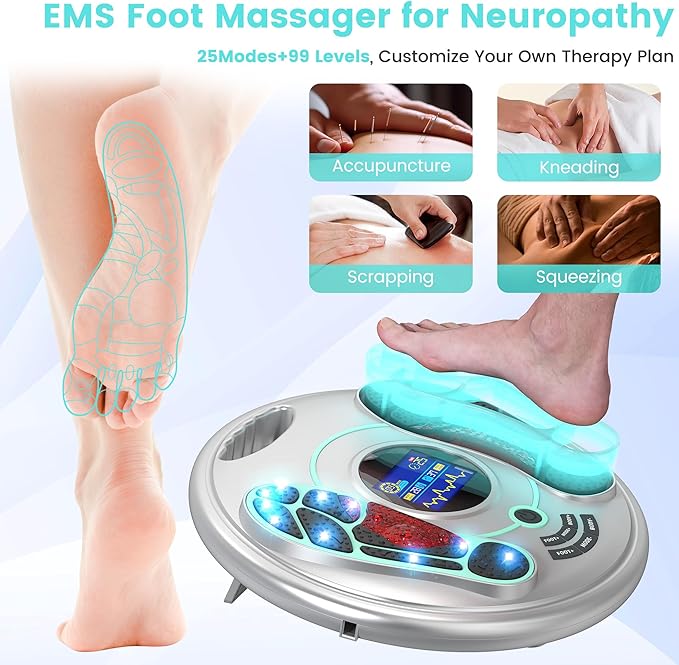 EMS Foot Massager for Neuropathy, NMES Foot Stimulator for Neuropathy Foot Massager for Circulation and Pain Relief EMS with TENS Unit Muscle Stimulator Pads - Bloomnest