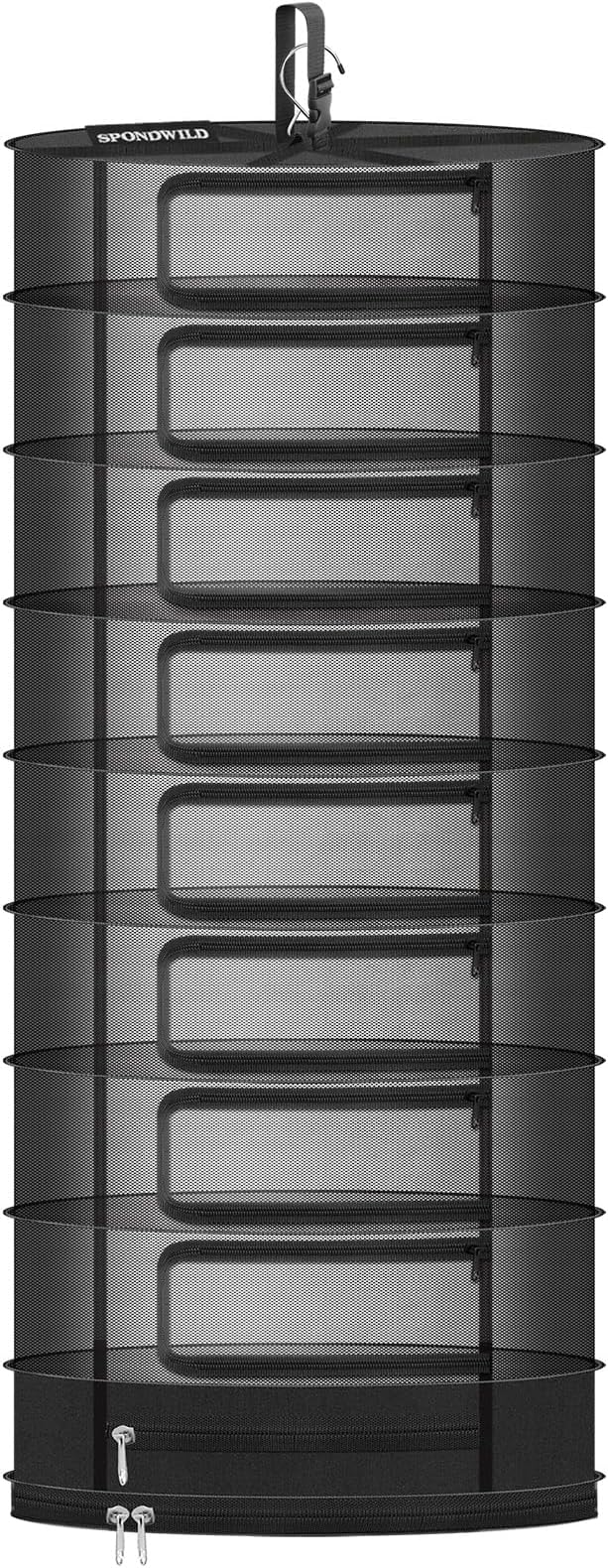 Herb Drying Rack Hanging Mesh Net,Large 8+1 Layer Plant Drying Rack with Door-Type Zipper & Closed Storage Compartment for Folding Basket Dryer Fiting in Grow Tents,Garden Outdoor - Bloomnest