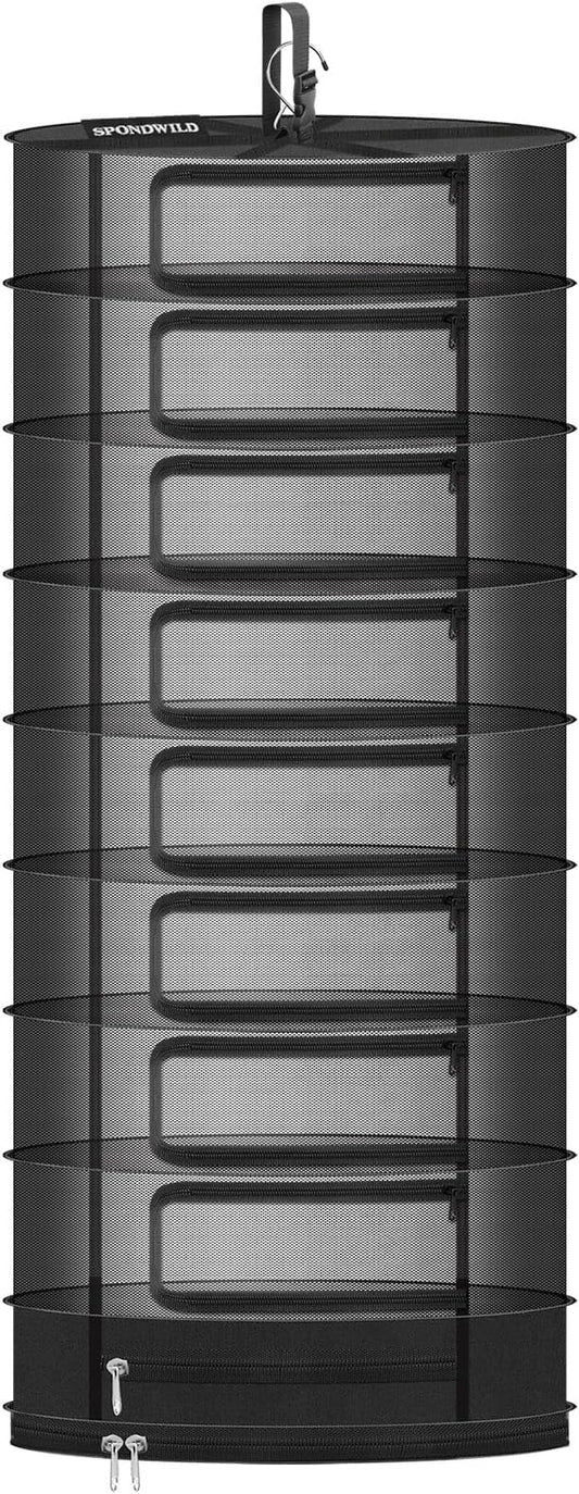 Herb Drying Rack Hanging Mesh Net,Large 8+1 Layer Plant Drying Rack with Door-Type Zipper & Closed Storage Compartment for Folding Basket Dryer Fiting in Grow Tents,Garden Outdoor - Bloomnest