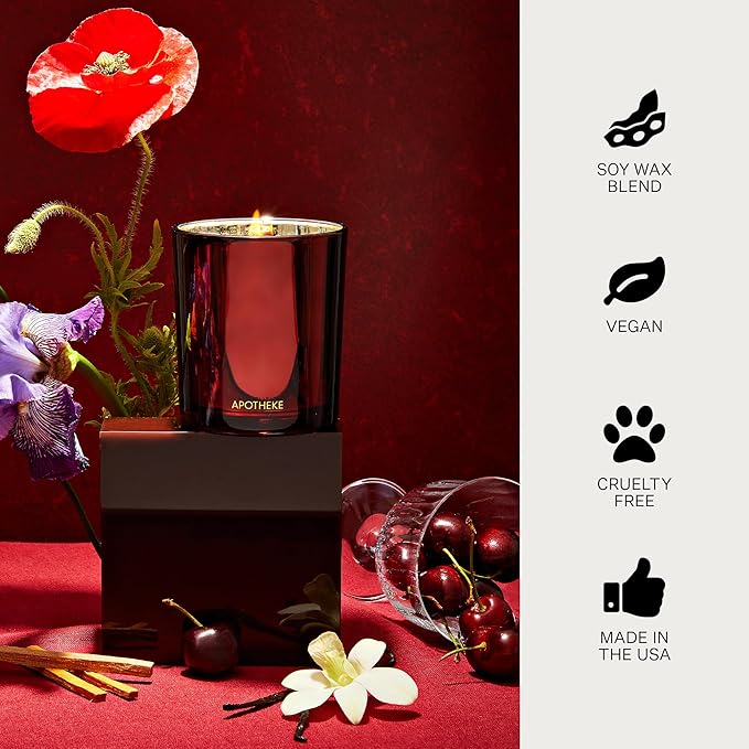 Apotheke Signature Candle Scented Candles for Home, Bitter Cherry - 10.5 oz Seasonal Soy Wax Jar Candle - Long-Lasting Fall Scented Fragrance with Perfume-Grade Fragrance Oils - Bloomnest