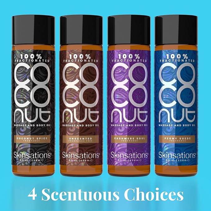 Skinsations - Unscented Body Oil - Fragrance Free - 100% Fractionated COCONUT Oil - After Shower Body Oil for Women and Men, Body Moisturizer, Bath Oil, Hydrating Body Massage Oil