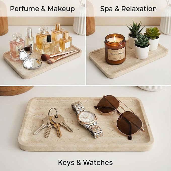 Natural Marble Vanity Tray for Bathroom Counter-12 X6 Decorative Tray for Perfume, Candles, Stone Jewelry Dish Tray - Bloomnest