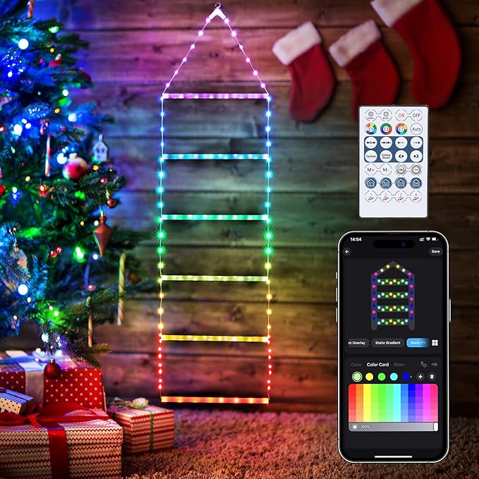 Toodour Indoor Christmas Decorations Lights, Smart RGB Christmas Lights with Bluetooth & App Controlled, 3.3ft LED Ladder Light, Music Sync Color Changing Xmas Light for Home, Wall, Window Decor - Bloomnest