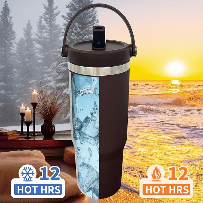 30 oz Tumbler with Handle, Double Wall Vacuum Insulated Tumblers with Flip Straw, Coffee Mug 30oz Powder Coated Cup for Hot and Cold Drinks(Coffee,8 pack)