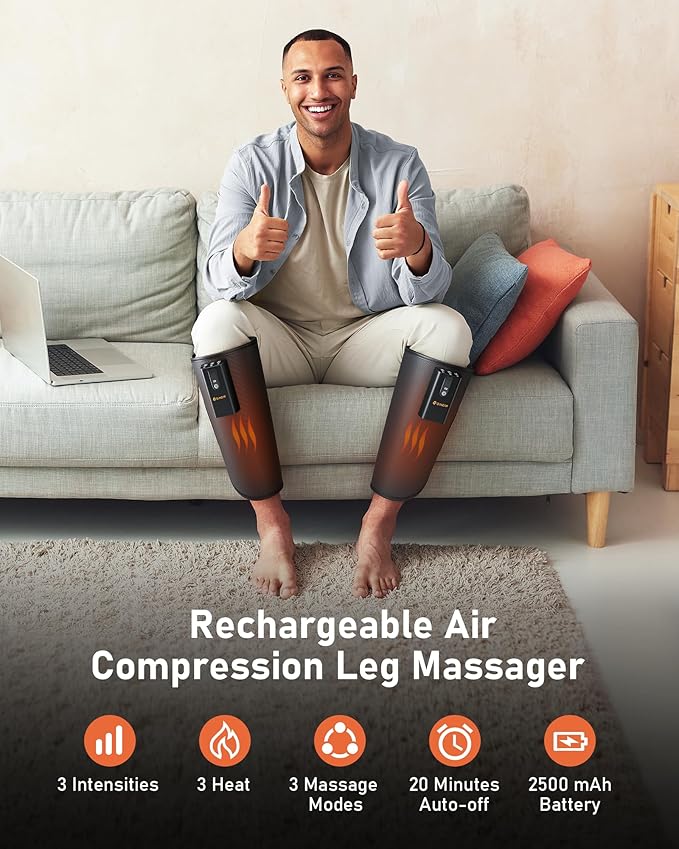 QUINEAR Cordless Calf Massager with Heat and Compression, Leg Massager for Circulation and Pain Relief, Portable Leg Massager with 3 Intensities & 3 Modes, Fast Recovery for Swelling, RLS - Bloomnest