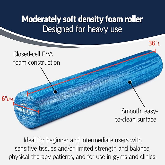 OPTP PRO-Roller Soft Density Foam Roller – Low Density Soft Foam Roller for Physical Therapy, Pilates, Yoga Foam Roll Exercises, and Muscle Recovery- Blue 36" x 6" - Bloomnest
