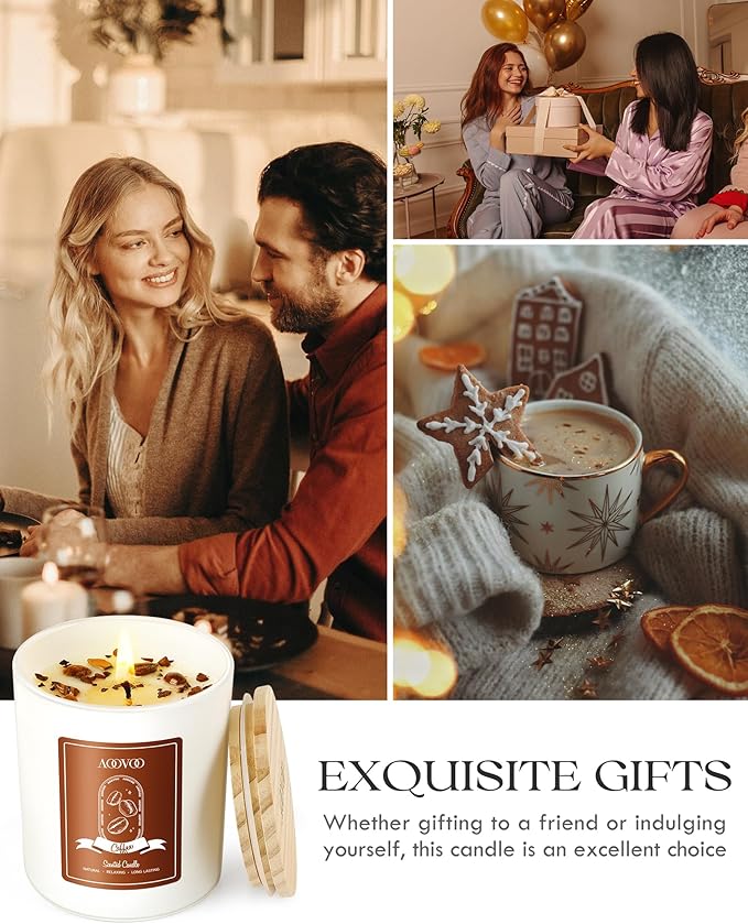 AOOVOO Macchiato Coffee Scented Candles for Women - Aromatherapy Candle with Crystals Inside, 10oz, 60H Burning Time, Soy Candles for Home Scented, Birthday Gifts Christmas Candle for Women Mom - Bloomnest