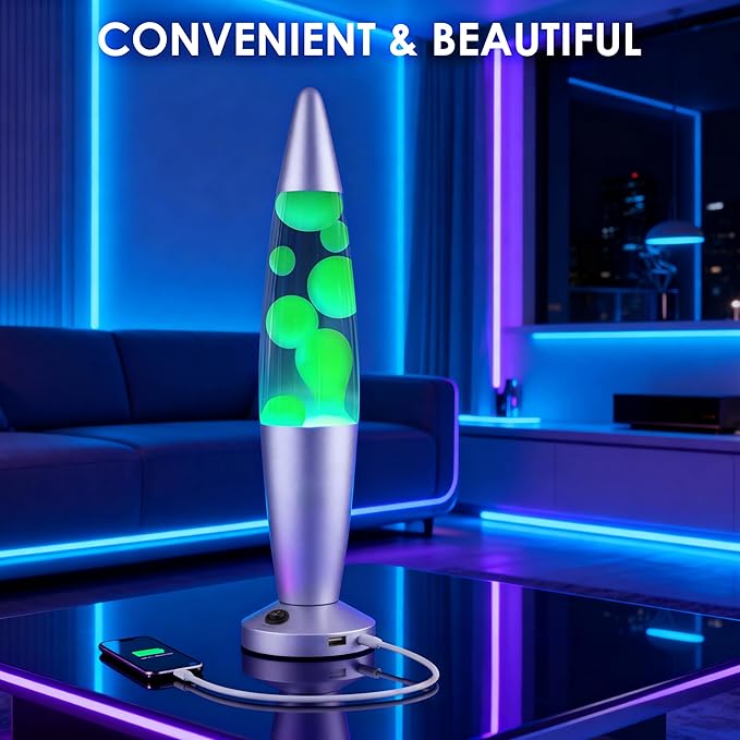 JAMBO Beautiful Liquid Lamp with USB Ports, 16" Motion Light with Blue Liquid Yellow Wax, Relaxing Nightlight, Mood Light for Bedroom, Living Room, Office - Adults, Teens, Kids - Bloomnest