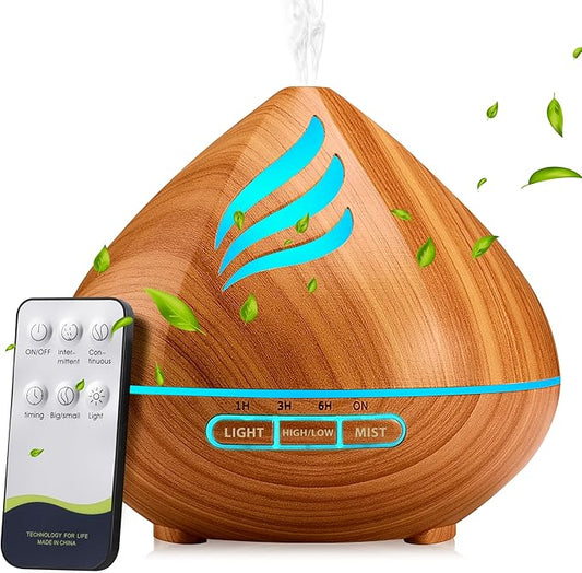 Essential Oil Scent Diffuser: 500ML Aroma Diffuser with Remote Control, Large Fragrance Aromatherapy Diffuser, Mist Humidifier with 14 Colors LED Lights and Auto-Off for Home - Bloomnest
