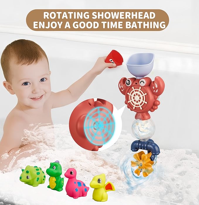 Bath Toys Set, Toddlers Bath Toys 1-3, Kid Bathtub Toy with 4pcs Dinosaur Water Spray, Fishing Games with Fish Net, Water Pool Toy , Shower Toy Gift for Boy Girl Infant - Bloomnest