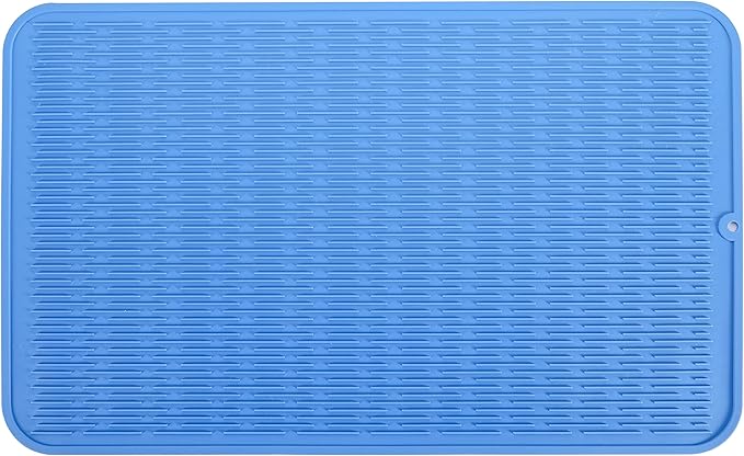 Silicone Dish Drying Mat for Multiple Usage,Easy clean,Eco-friendly,Heat-resistant Silicone Mat for Kitchen Counter or Sink,Refrigerator or Drawer Liner Lichen BlueL 3XL 28 inches x 18 inches - Bloomnest
