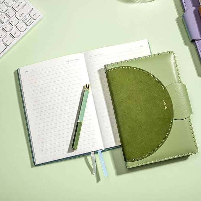 CAGIE Lined Journal for Women, 100GSM Leather Journals for Writing with Buckle Closure,A5 Hardcover Diary Journaling Notebooks for Business Work School Note Taking 5.9" x8.59 (Green) - Bloomnest