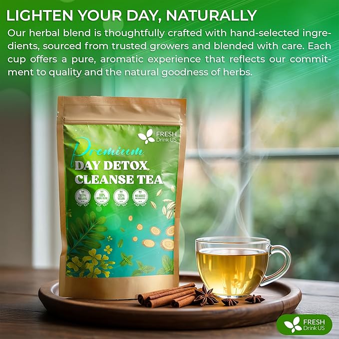 FreshDrinkUS, 30 Teabags of Herbal Day Cleanse Tea – 30 Day Program | Refreshing Mint Blend with Dandelion, Senna & Hibiscus | Naturally Supports Wellness & Light-Feeling | Caffeine-Free Herbal Tea - Bloomnest