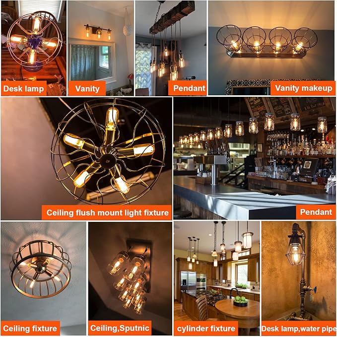 LiteHistory E26 LED Bulb 6W Equivalent E26 Bulb 60 watt Warm White 2200K Amber E26 Edison Bulb dimmable AC120V 400lm Tubular T14 T45 LED Bulb for Pendant, Sputnik,Vanity,Wall sconces Pack of 6 - Bloomnest