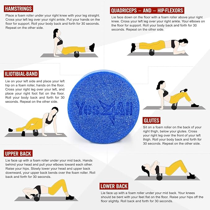 Yes4All Medium Firm Round PE Foam Roller 12, 18, 24, 36 Inches for Pilates, Yoga, Stretching, Balance & Core Exercises - Bloomnest