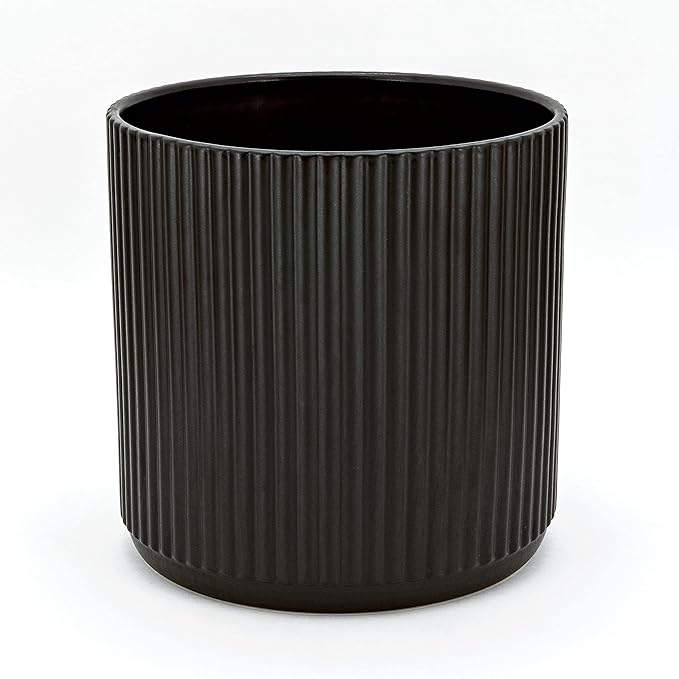 Amazon Basics Fluted Round Ceramic Planter, 8-inch, Black - Bloomnest