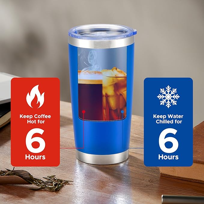OMTech 20oz Tumblers Bulk, 6pc Stainless Steel Tumbler Set with Lid & Straw, Double Wall Vacuum Insulated Mug for Laser Engraver, Travel Coffee Mug for Hot & Cold Drinks, Navy Powder Coated Cup - Bloomnest