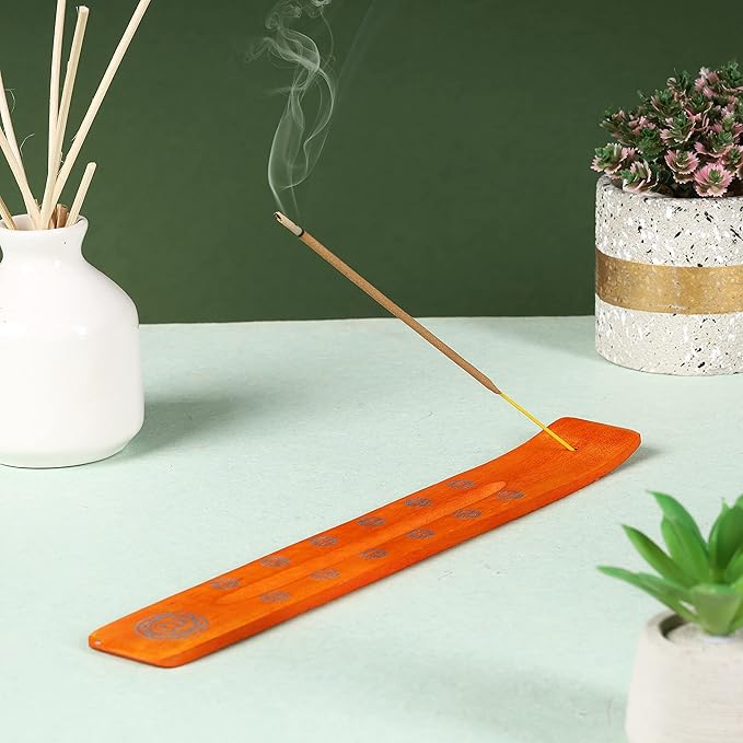 Bless-International Traditional-Handmade-Burner Wooden-Incense-Stick-Holder Ash-Catcher-Stand for-Aromatherapy-Meditation-Yoga (Orange, The Energy) 10 Inches, Pack of 1 - Bloomnest