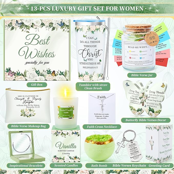 13PCS Self Care Gifts for Women, Christian Gifts for Women Faith, Birthday Gifts Get Well Soon Gifts Basket,Care Package Gifts for Mom Wife Her Sister Best Friends, Mothers Day Gifts for Mom - Bloomnest
