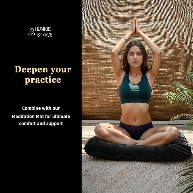 Meditation Zafu Cushion Set with Buckwheat Hulls & Memory Foam - Ergonomic Support for Yoga & Sitting - Removable Machine-Washable Luxury Velvet Cover - for Adults and Kids (Black)