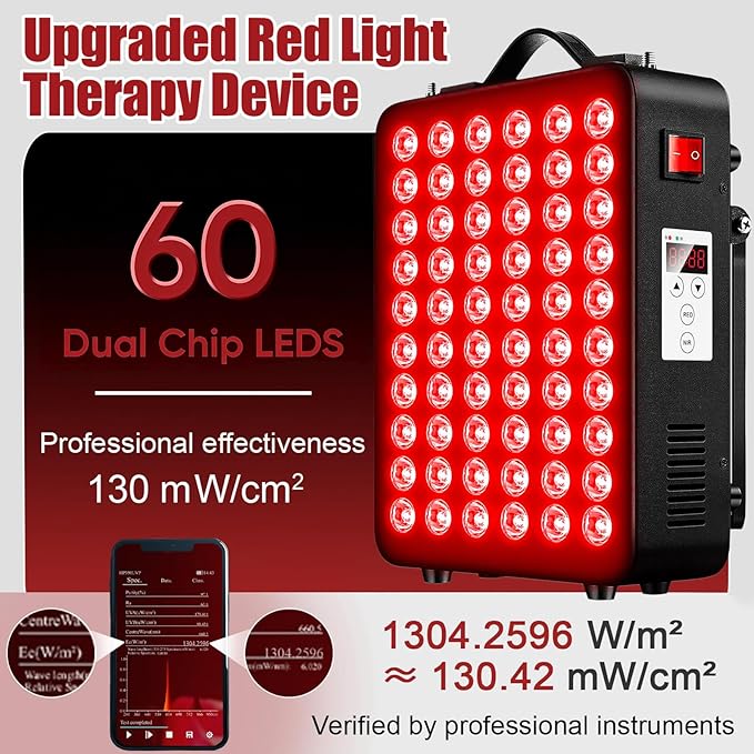 Red Light Therapy for Body Panel, LED 660nm Red Light Panel & 850nm Near-Infrared Therapy Device, 60 Dual Chip LEDs,Touchscreen Controls, Adjustable Stand/Timer, Hanging Kit/Handle/Eyewear