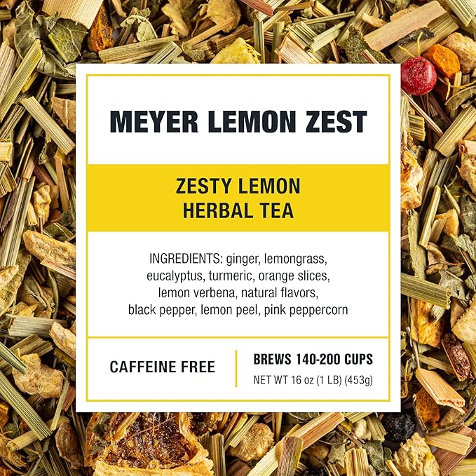 Tiesta Tea - Meyer Lemon Zest, Loose Leaf, Zesty Lemon Herbal Tea, Premium Caffeine Free Blend, Make Hot or Iced & Brews Up to 200 Cups, 16 oz Resealable Bulk Pouch - Bloomnest