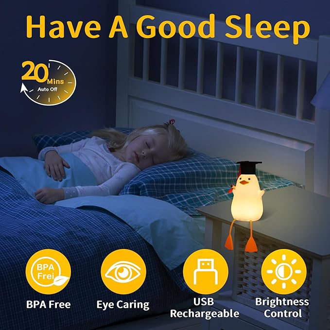 Attivolife Preschool Graduation Gift - Duck Night Light with Dimmable, LED Silicone Lamp, 2024 Cute Kindergarten Pre-K Graduation Gift for Kid Boy Girl - Bloomnest