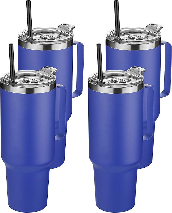 HASLE OUTFITTERS 40 oz Stainless Steel Tumbler with Handle, Vacuum Insulated Tumblers Bulk, Reusable Double Wall Travel Coffee Mug, Durable Powder Coated Water Bottles(Dark Blue, 4) - Bloomnest