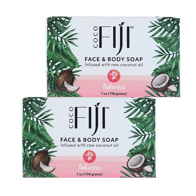 Coco Fiji, Coconut Oil Infused Soap, Bar 7oz (Tuberose, Pack of 2) - Bloomnest
