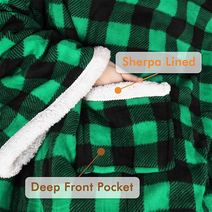 Tirrinia Sherpa Wearable Blanket With Sleeves, Full Body Throw Reading Wrap TV Blankets - Bloomnest