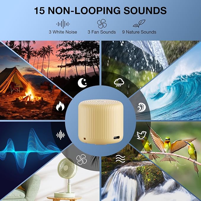 White Noise Machine Baby Portable Sound Machine,LEICEX Travel Sound Machine,15 Non-Looping Sound Timer and Memory Play, Mini White Noise Machine for Sleeping Office Travel （Honey） - Bloomnest